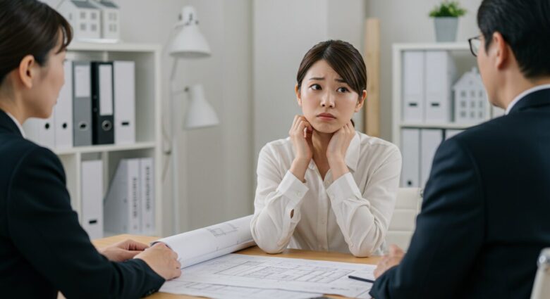 担当者を懐疑的に見る女性